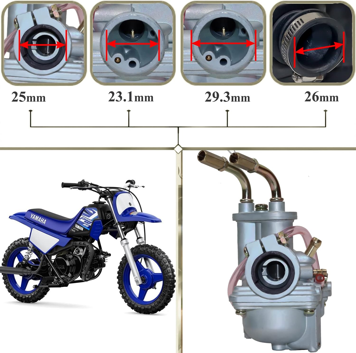 Carburetor with Throttle Choke Cable Replaces for Yamaha YF60S 4-Zinger 1986 ATV OEM 1HN-14101-00-00 PW50 2003 2004 2005 2006 OEM 5PG-14101-00-00