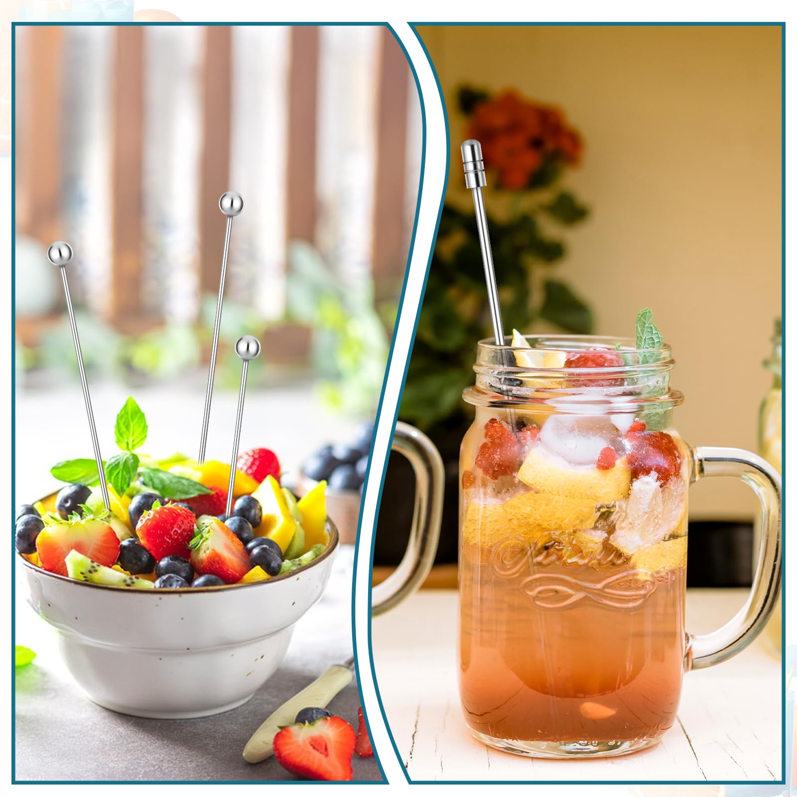 20 Stück Edelstahl Cocktailspieße 11cm - Wiederverwendbare Martini Picks Für Oliven & Obst