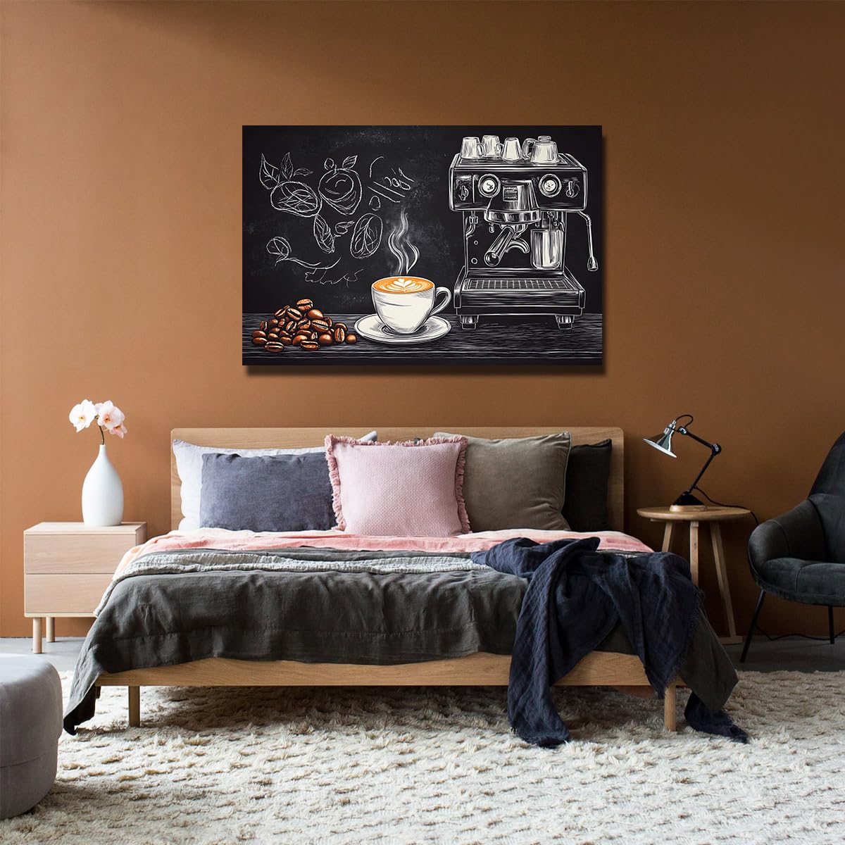 YUNART Arredamento per bar del caffè in lavagna tela per la parete stampe vintage per macchina da caffè e latte art su tela per cucina caffè negozio sala da pranzo 45x68cm Telaio interno