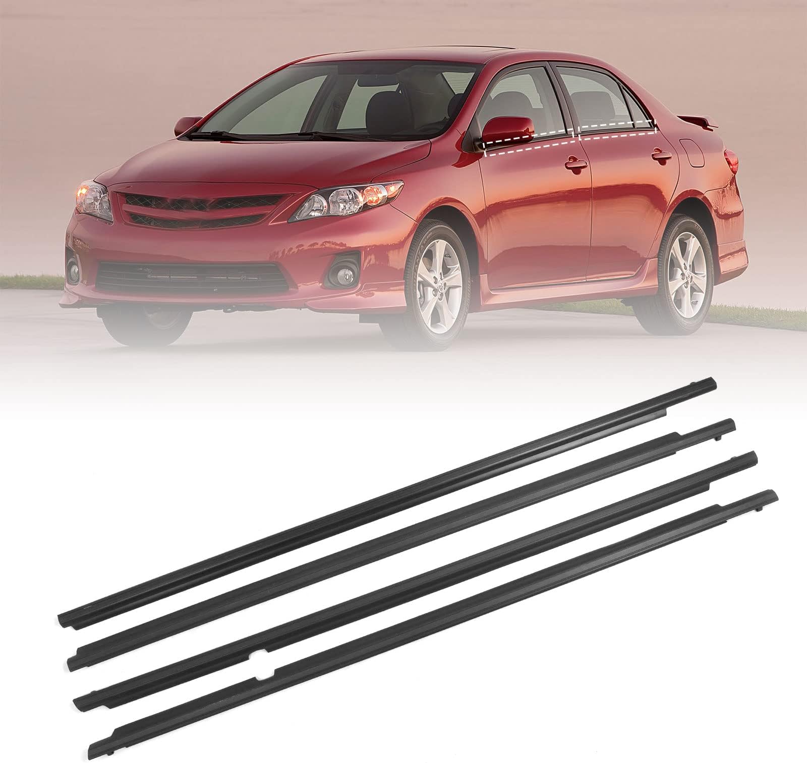 WeatherStrip Window Molding Trim Seal Belt Compatible with 2009 2010 2011 2012 Toyota Corolla Replaces 75710-02210 Black Window Weather Stripping Outside 4pcs