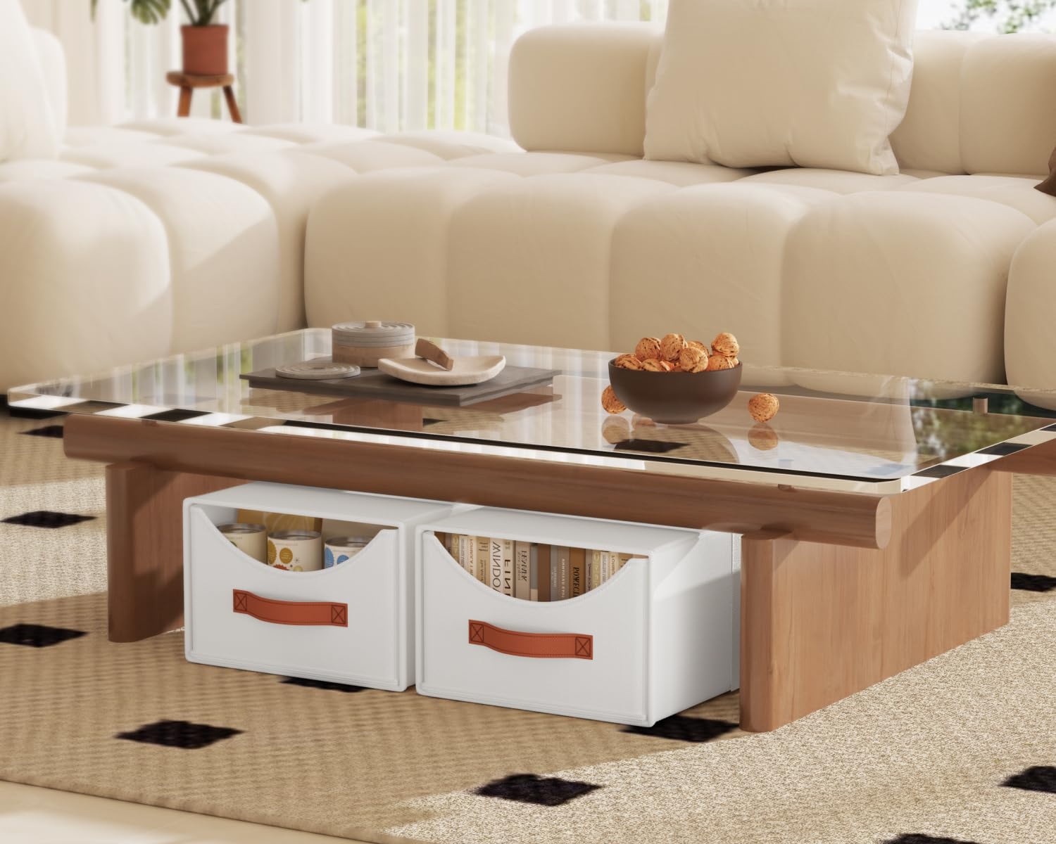 Homsorout Szufladowy system organizacji – 4 sztuki składanych pudełek do przechowywania z tkaniny, 35 x 25 x 17 cm, pudełka do układania w stos, organizer do szafy na ubrania, dokumenty, kolor biały