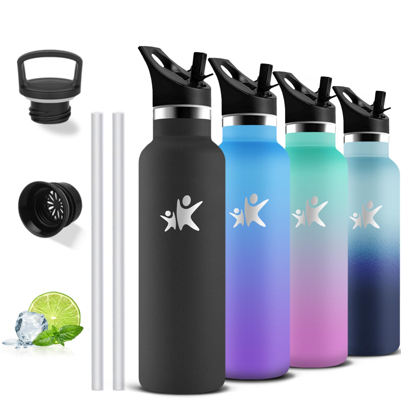 Borraccia Termica, Borraccia 750 ml, Senza BPA, Borracia con Cannuccia, Senza Perdite, Bottiglia Termica, Isolato Sottovuoto, Borracce Termiche per Campeggio, Uffici, Caffè, Viaggio, Yoga, Palestra