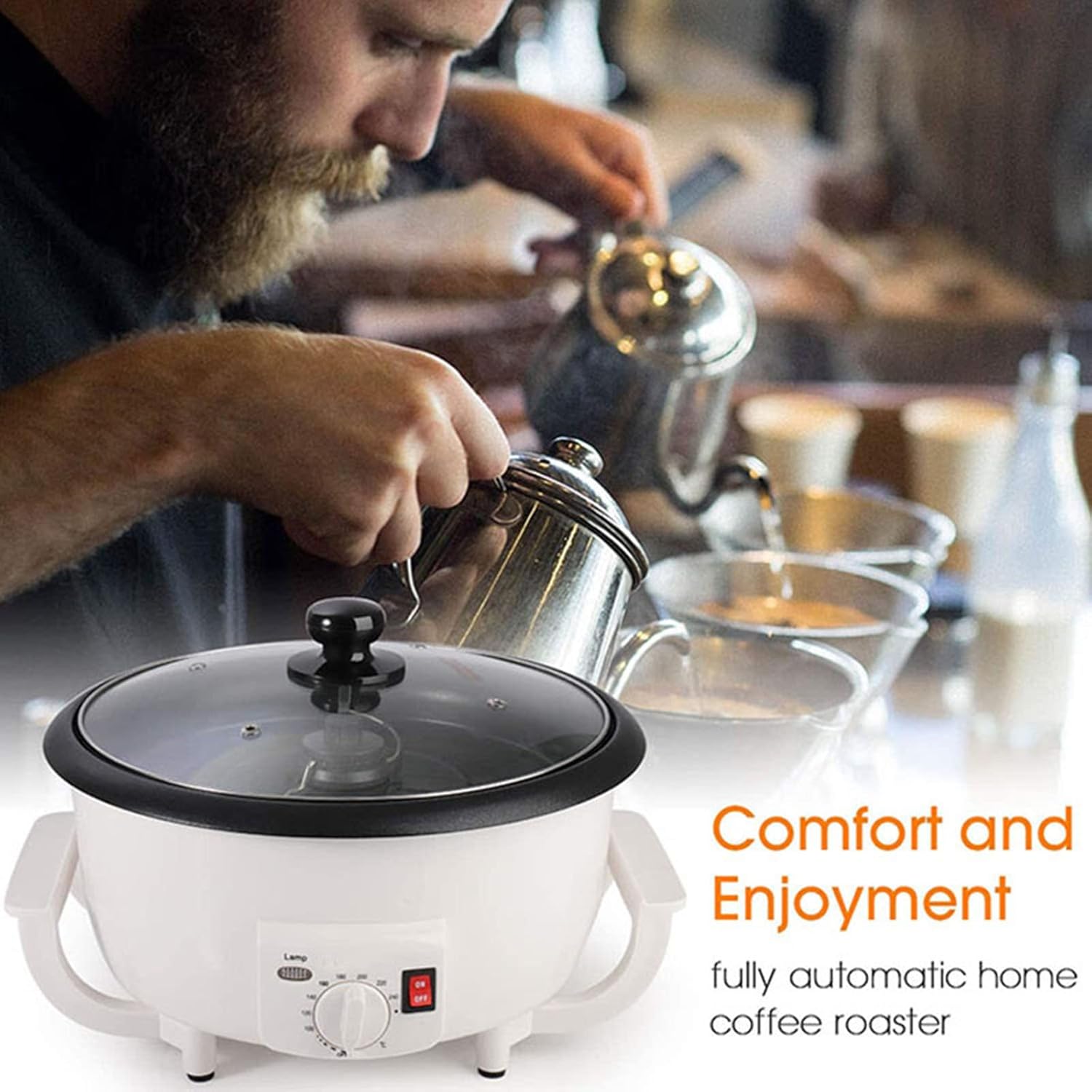 Electric Coffee Roaster Machine Household Coffee Bean Roaster Non-Stick Pot, 0-240℃ Temperature Adjustment, Grain Drying