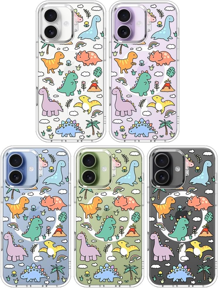 MOSNOVO for iPhone 17 Case | Compatible with Magsafe | Military Grade 6.6ft Drop Tested | Camera Control | Clear with Dinosaur Land Design - Image 3