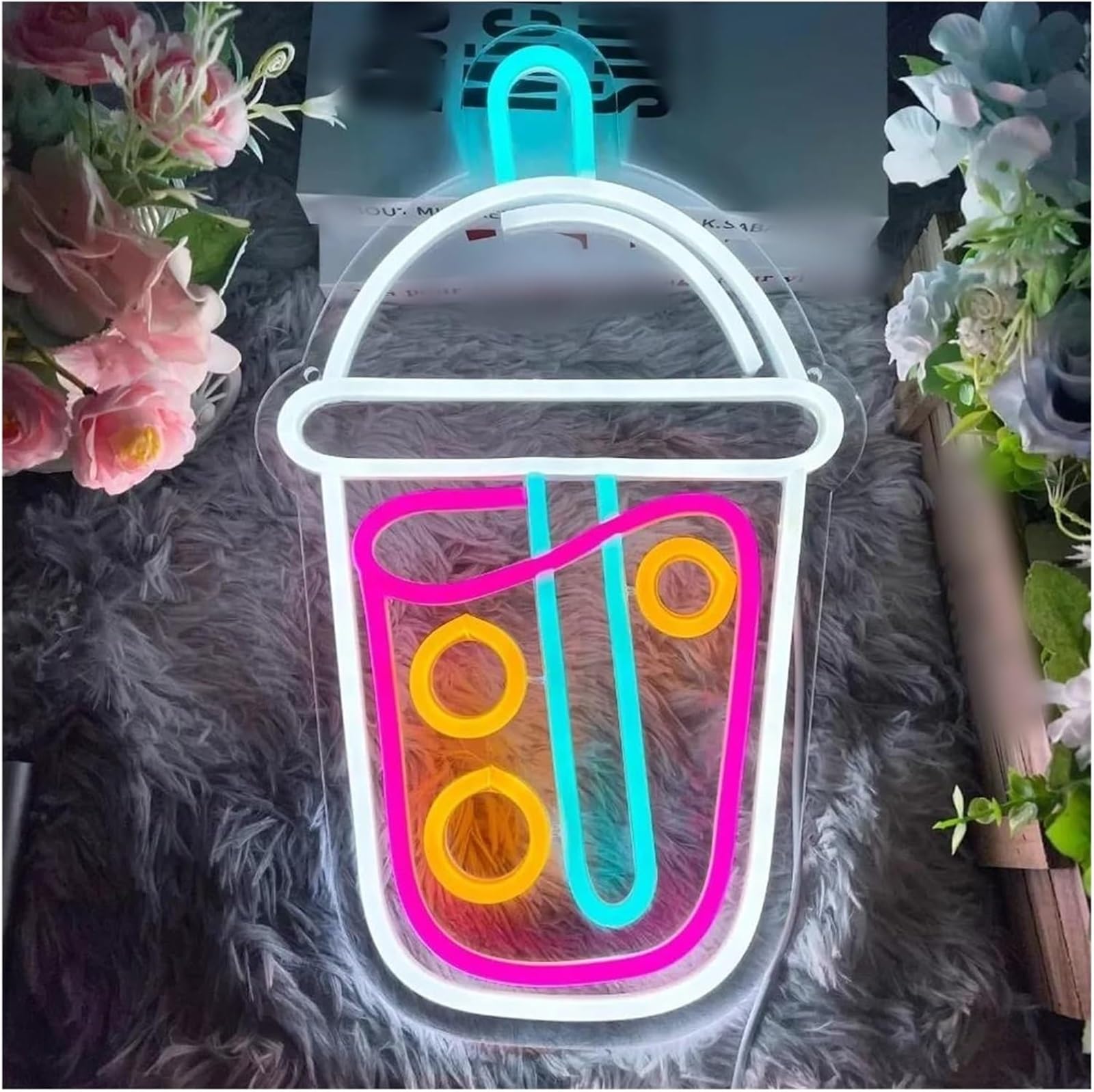 Lampada al neon con scritta "Boba Tea" dall'atmosfera rilassante, luci per il tè latte, decorazione da parete per bar