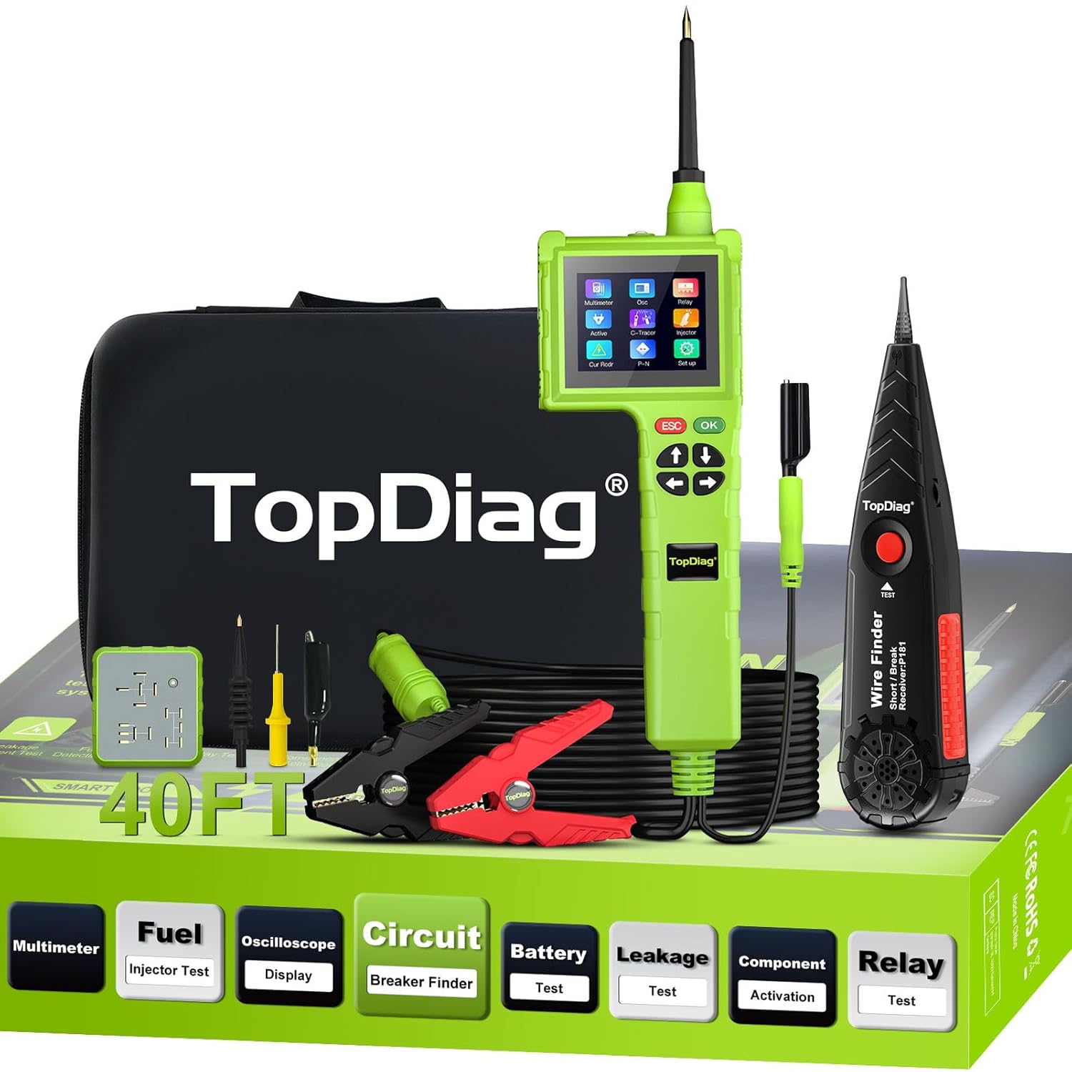 TopDiag P200 Pro Power Circuit Probe Kit 9V-48V Circuit Systems 2025 Automotive Circuit Tester - Multimeter/Oscilloscope/Fuel Injector Tester/Activating Component