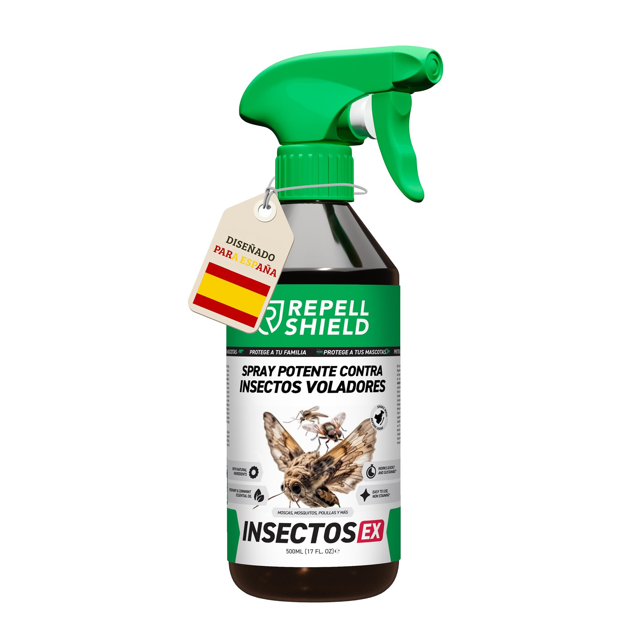RepellShield® Repelente Insectos Voladores -500ml- Anti Mosquitos, Moscas, Avispas, Polillas y Más - Uso Interior y Exterior - Sin Manchas, Fácil de Usar - Spray Antimosquitos