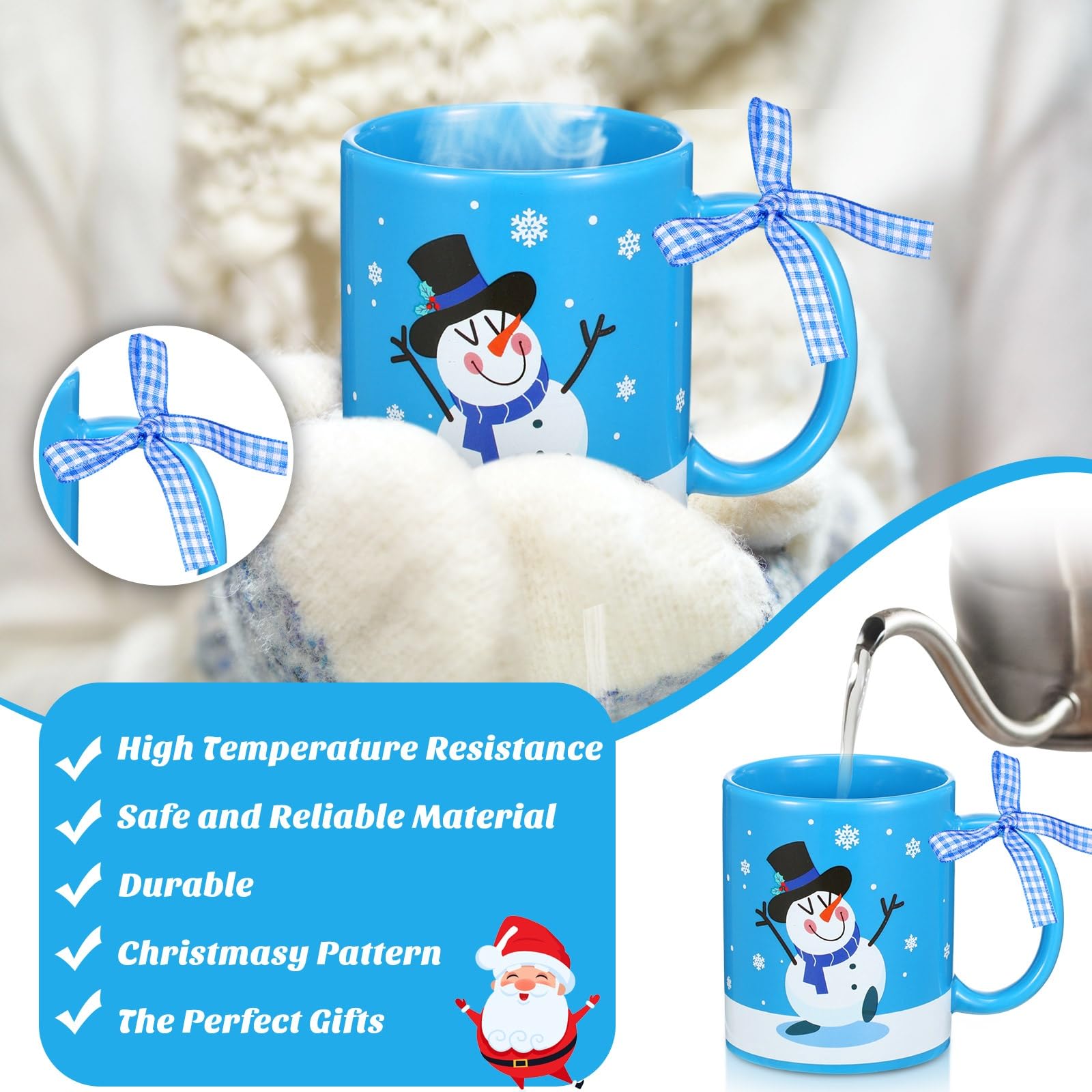 Uiifan Juego de 6 tazas de café de Navidad de 13 onzas, regalos de Navidad con temática azul, divertidos diseños de Papá Noel, tazas de café de cerámica para mujeres, hombres, niñas, hogar, escuela