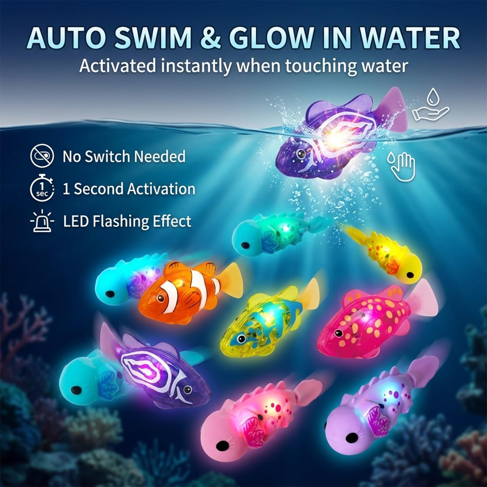 Juguete de Pez Payaso Nadador, Mágico Luminoso Peces Robot Activados Por Agua Juguetes Para Acuarios, Motorizado Pez Robot De Criatura, Juguete Pesca Para Piscinas Bañeras Gatos(4pcs - small fish)