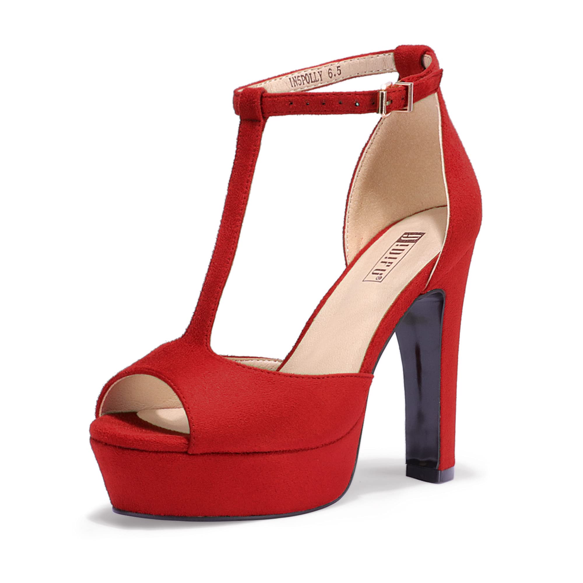 IDIFUWomen's IN5 Polly Platform Chunky High Heels T-Strap Sexy Sandals Peep Toe Wedding Party Prom Dress Shoes for Women Bride