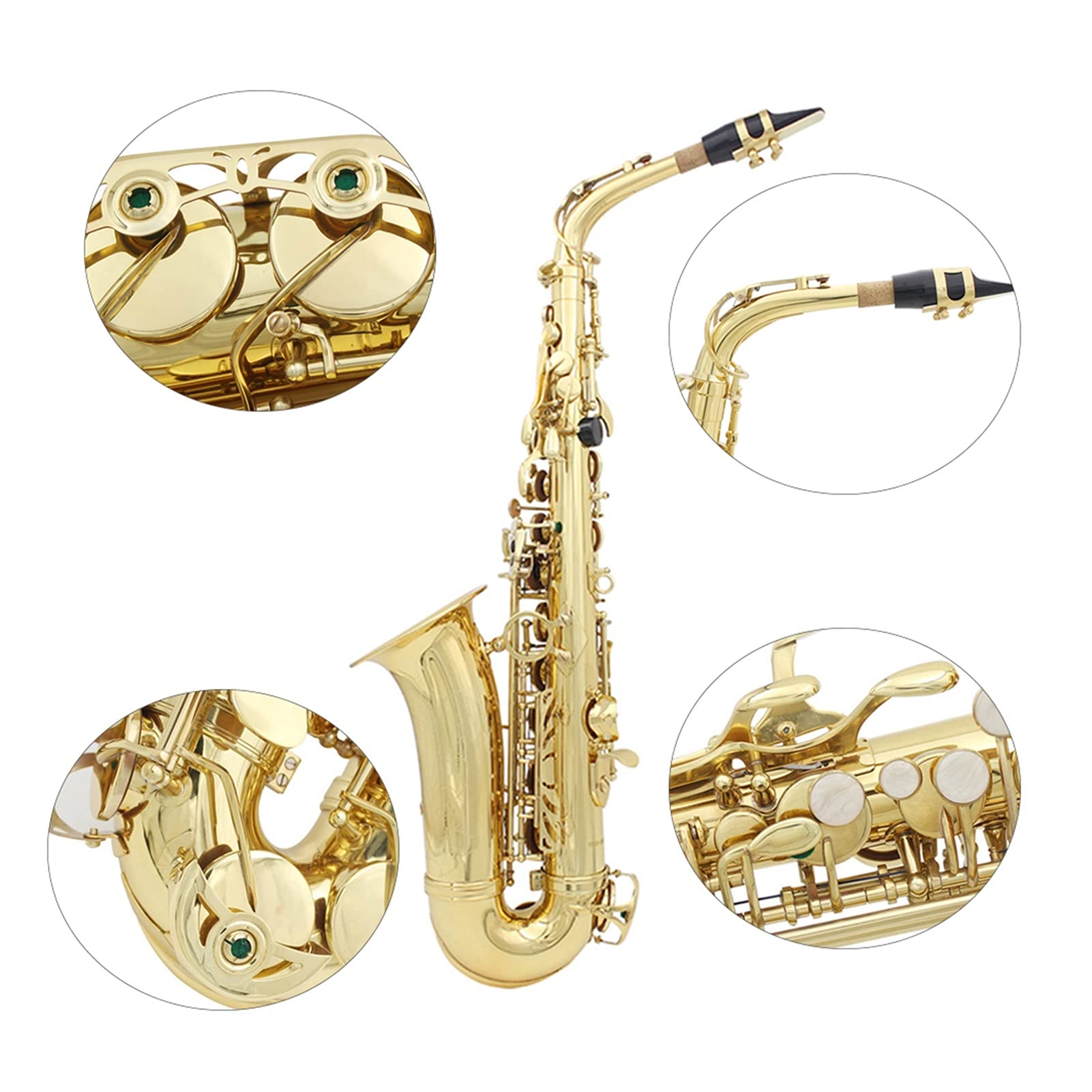 COMETX altsaxofoon Zwart Eb Altsaxofoon Sax Messing Body Wit Shell Sleutels Houtblazers Instrument met Draagtas Handschoenen Reinigingsdoek Borstel Sax Hals