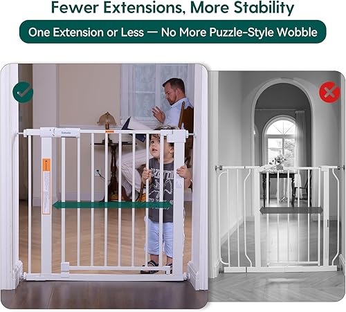 Miniatura 2 de BABELIO Puerta de seguridad temporal para puertas y escaleras, de 66-79 cm, puerta para mascotas con amplia puerta de paso y indicador de cerradura,