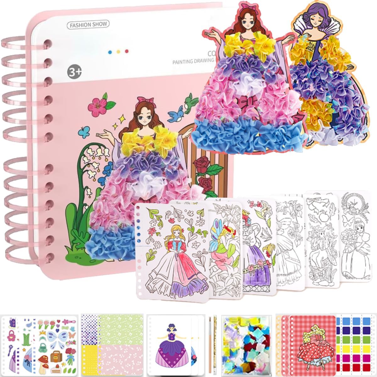 BLOOOK Poke Art DIY Toy Fabric Art Frenzy Childhood Infinite Dream Hand-Painted DIY Coloring Book Set,Sticker Art Craft Kits DIY Activity Gifts for School Home Kids Age 5 6 7 8 9 Years+ Girl
