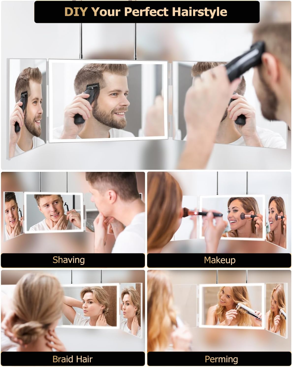 Vanmirr Rechargeable 3-Way LED Trifold Haircut Mirror