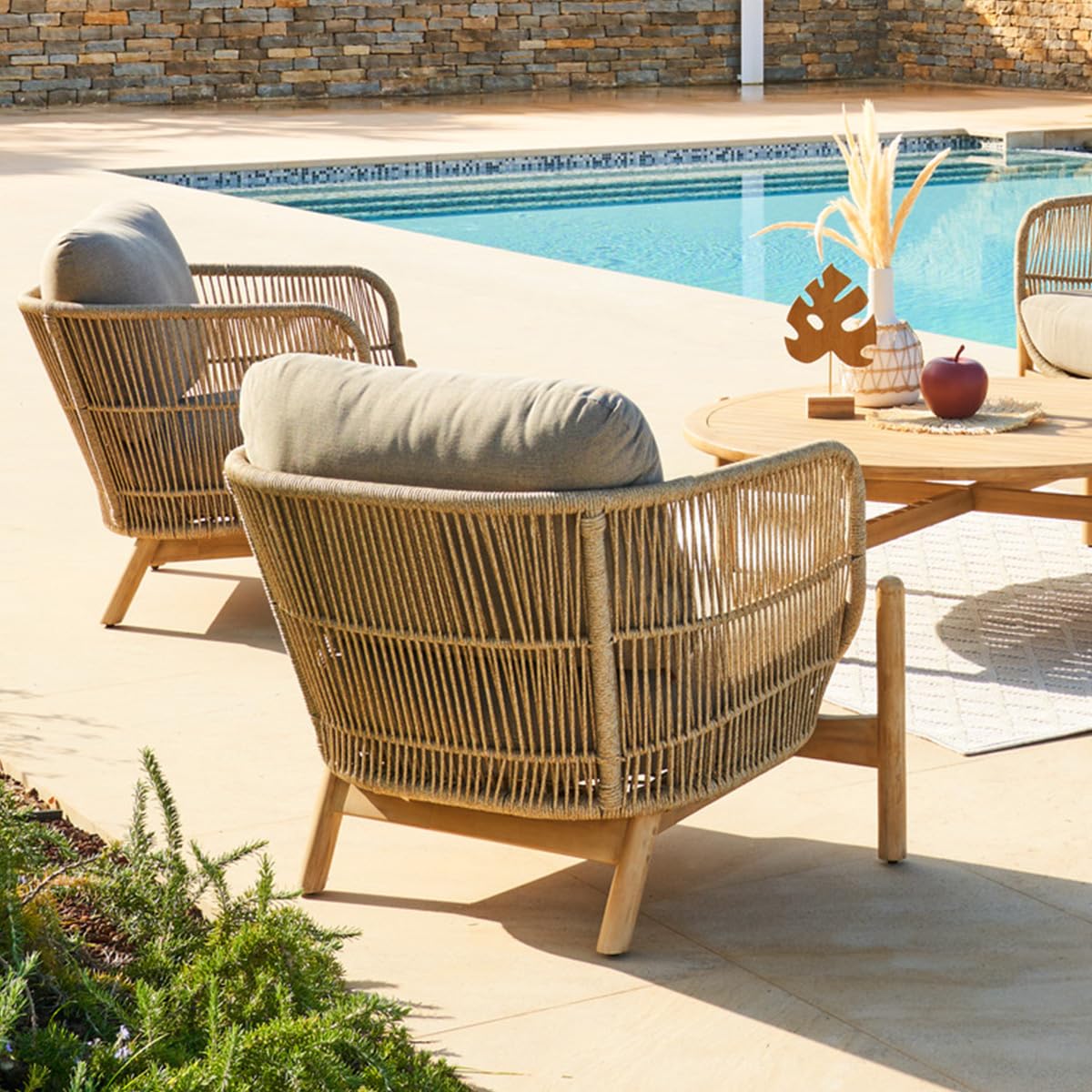 Hespéride - Poltrona da Giardino Deona - Tortora e Acacia con Cuscini idrorepellenti sfoderabili - Arredamento per Giardino, terrazzo e Balcone