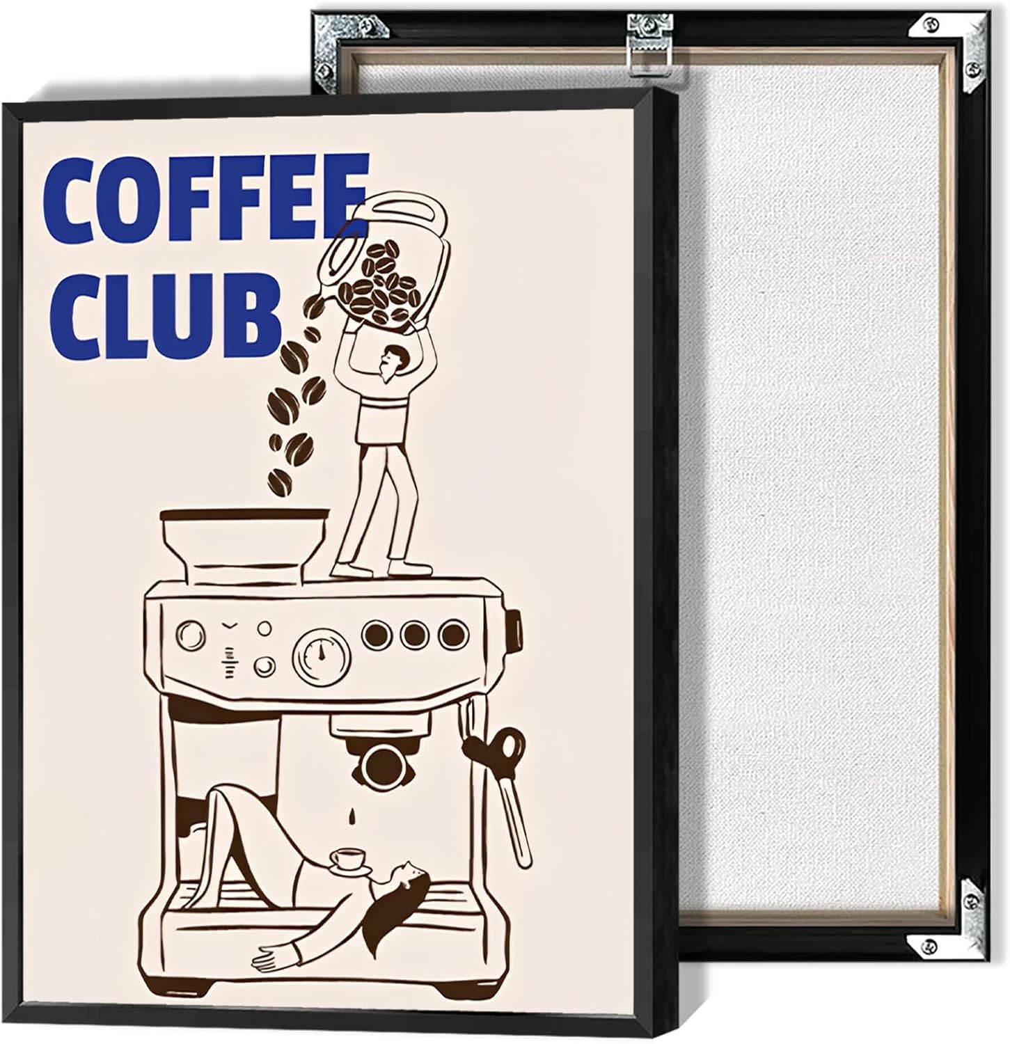 Funny Espresso Makers Poster Coffee Club Canvas Wall Art Abstract Coffee Machine Picture Drinks Aesthetic Prints Painting For Living Room Bedroom Kitchen Wall Decor 8x12in Framed