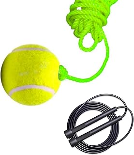 Cricket Hanging Tennis Ball + (1 Pencil Skipping Rope Free), Hanging Cricket Ball for Indoor/Outdoor Knocking Practice, Ball with Rope, 3.5 Meter Rope. (Pack of 1, AG Lifestyle Products) Rubber, Green