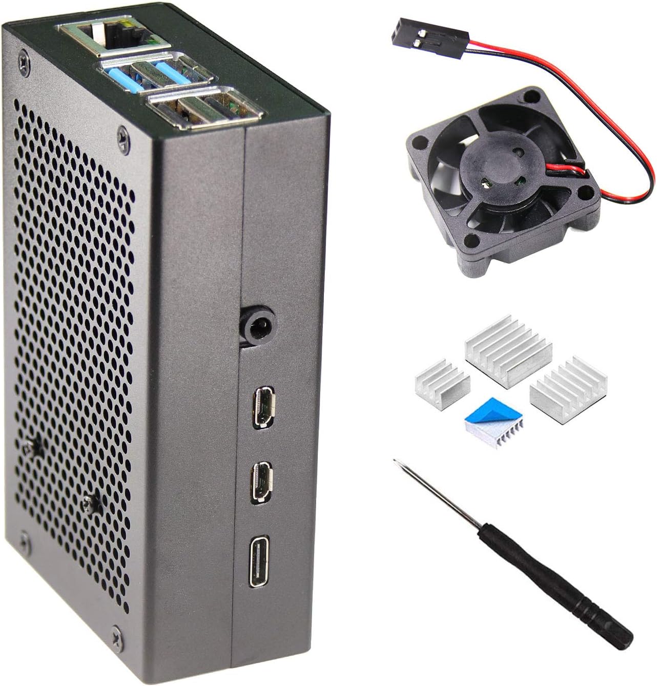 Pastall Raspberry Pi 4 Aluminum Case, Pi4 Case with Fan and 4 pcs Heat-Sinks, Raspberry Pi 4B Case with Fan