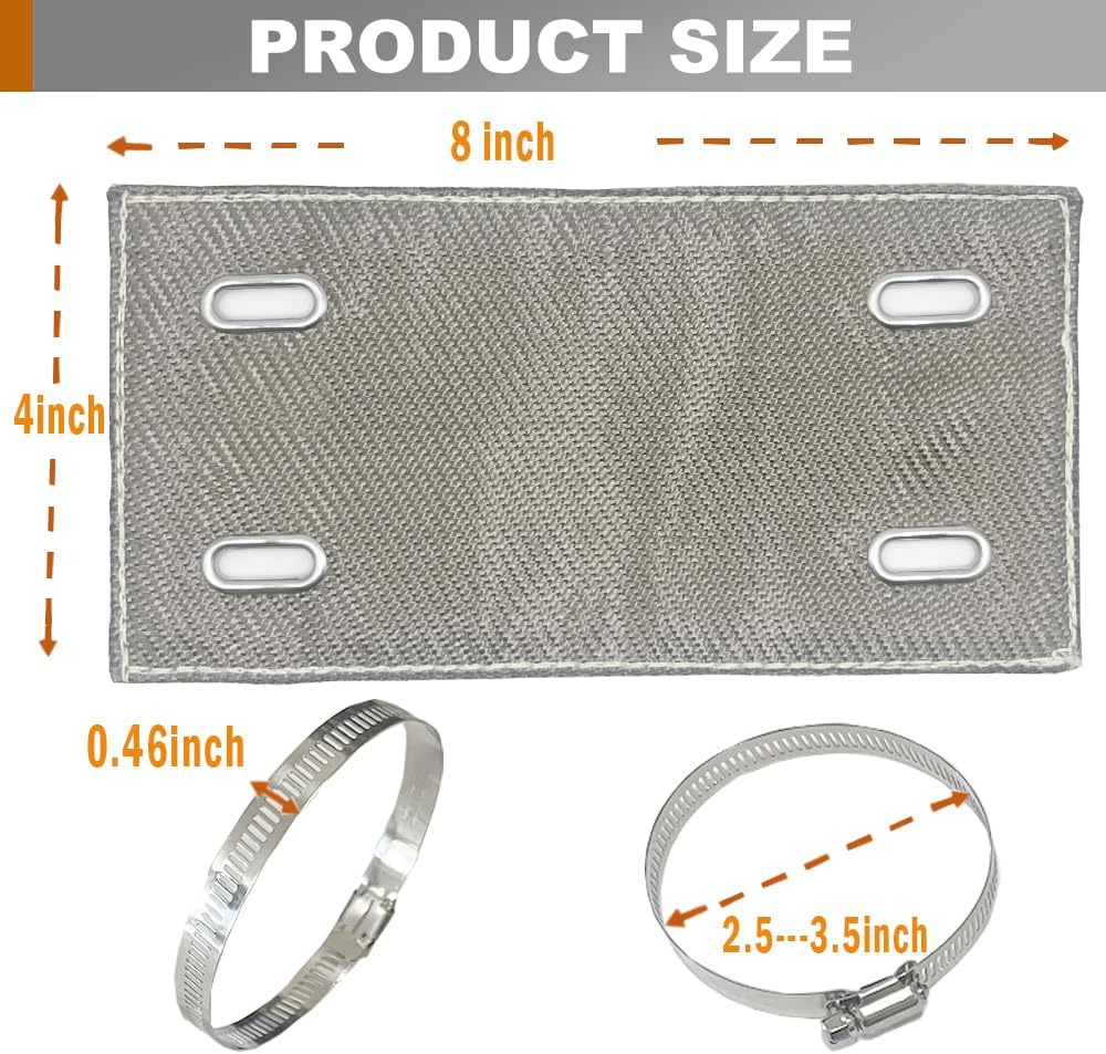 4" x 8" Exhaust Heat Shield Titanium Pipe Heat Shield with Stainless Steel Clamps Two-Layer Material Design Heat Protection up to 1350°F Protects Heat Sensitive Components, Hoses, Lines
