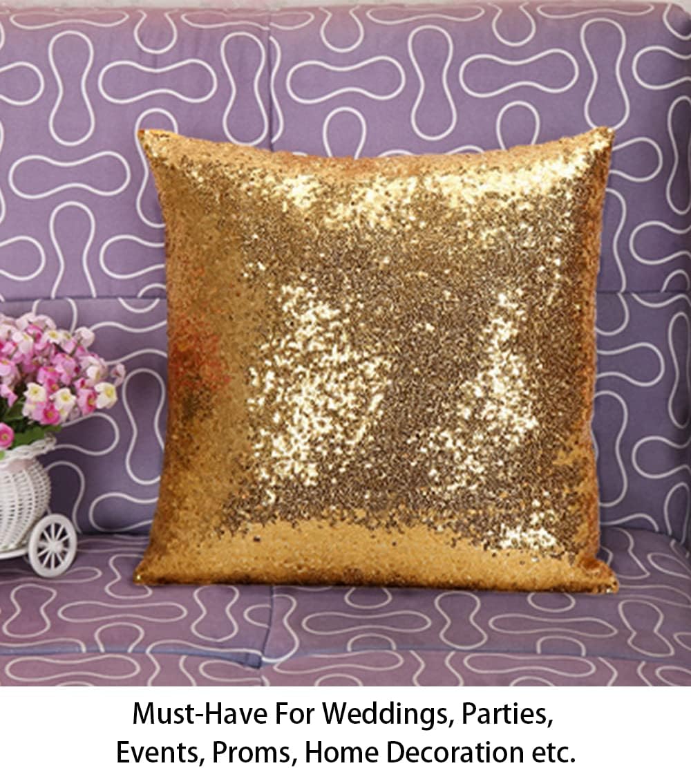 ShinyBeauty Toss Pillow Cover 24''x24'' Light Gold Sequins Decorative Throw Pillows Case, Sequin Pillow Covers, Pillows Cushion, Sofa Accent Pillow Cases, Toss Pillow Covers - Insert not Included
