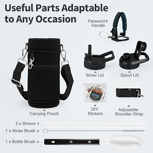 Miniatura 7 de Botella de agua con aislamiento y pajilla de 32 onzas, deportiva, triple pared de acero inoxidable (fría durante 48 horas), a prueba de fugas, con