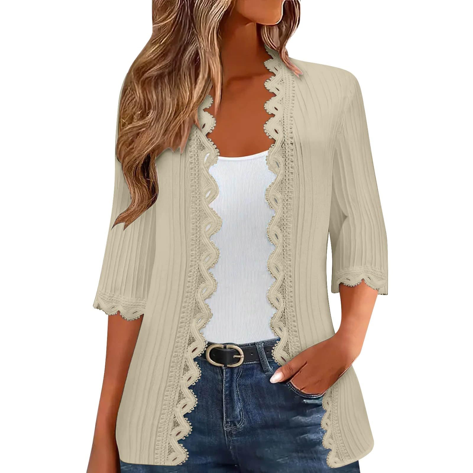 Womens Cardigan Womens Cardigans Summer for UK Sweater Clothing Lightweight Solid Color Beach Lace Side Open Drape