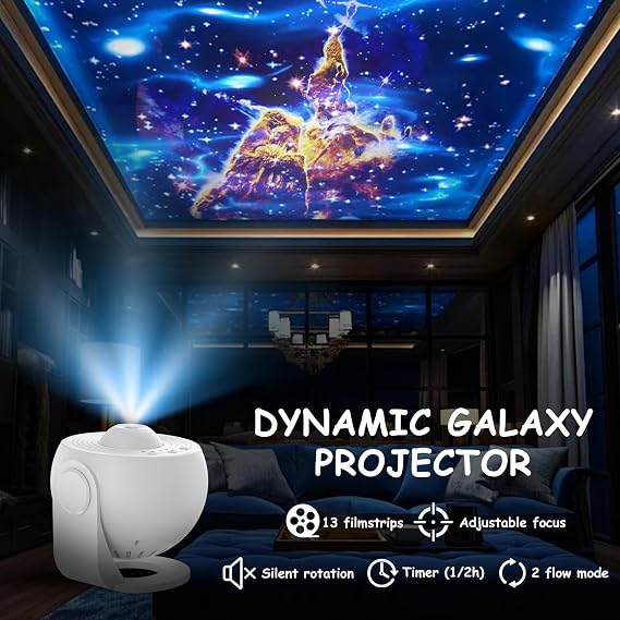 ALLOMN Planetarium Star Projector, LED Globe Galaxy Projector with 13 Film Discs, Starry Sky Night Light for Kids Adults, Ceiling Bedroom Living Room (White)