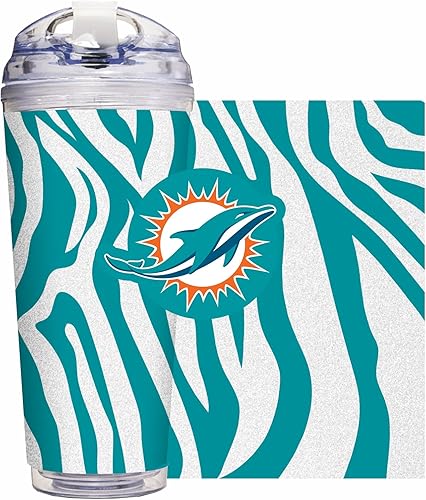 Miniatura 26 de Rico Industries NFL Football Glitter 24 onzas Vaso de purpurina acrílico con tapa con bisagra, Vaso de doble pared oficialmente licenciado