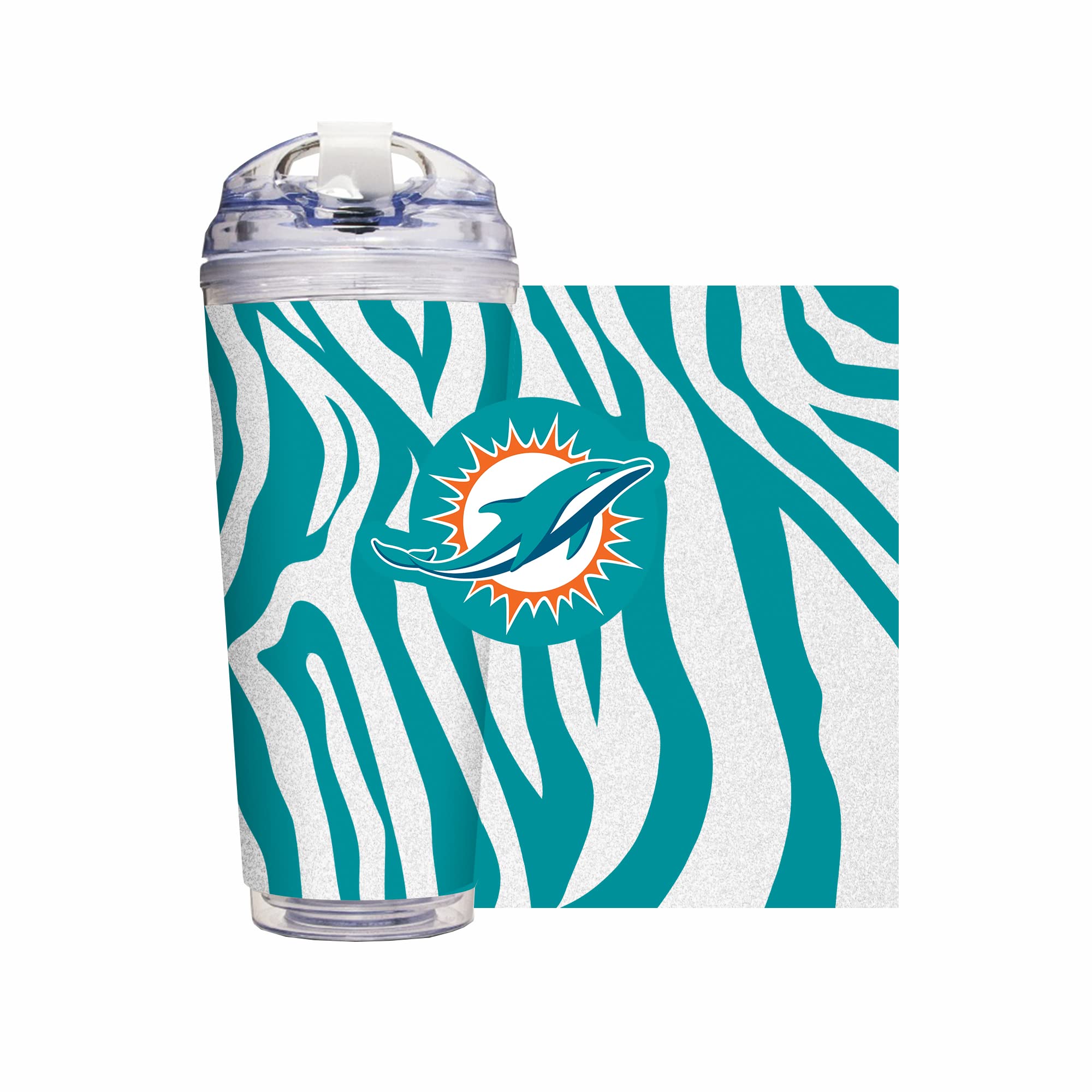 Rico Industries NFL Football Glitter 24oz Acrylic Glitter Tumbler with Hinged Lid, Officially Licensed Double Wall Tumbler with Straw