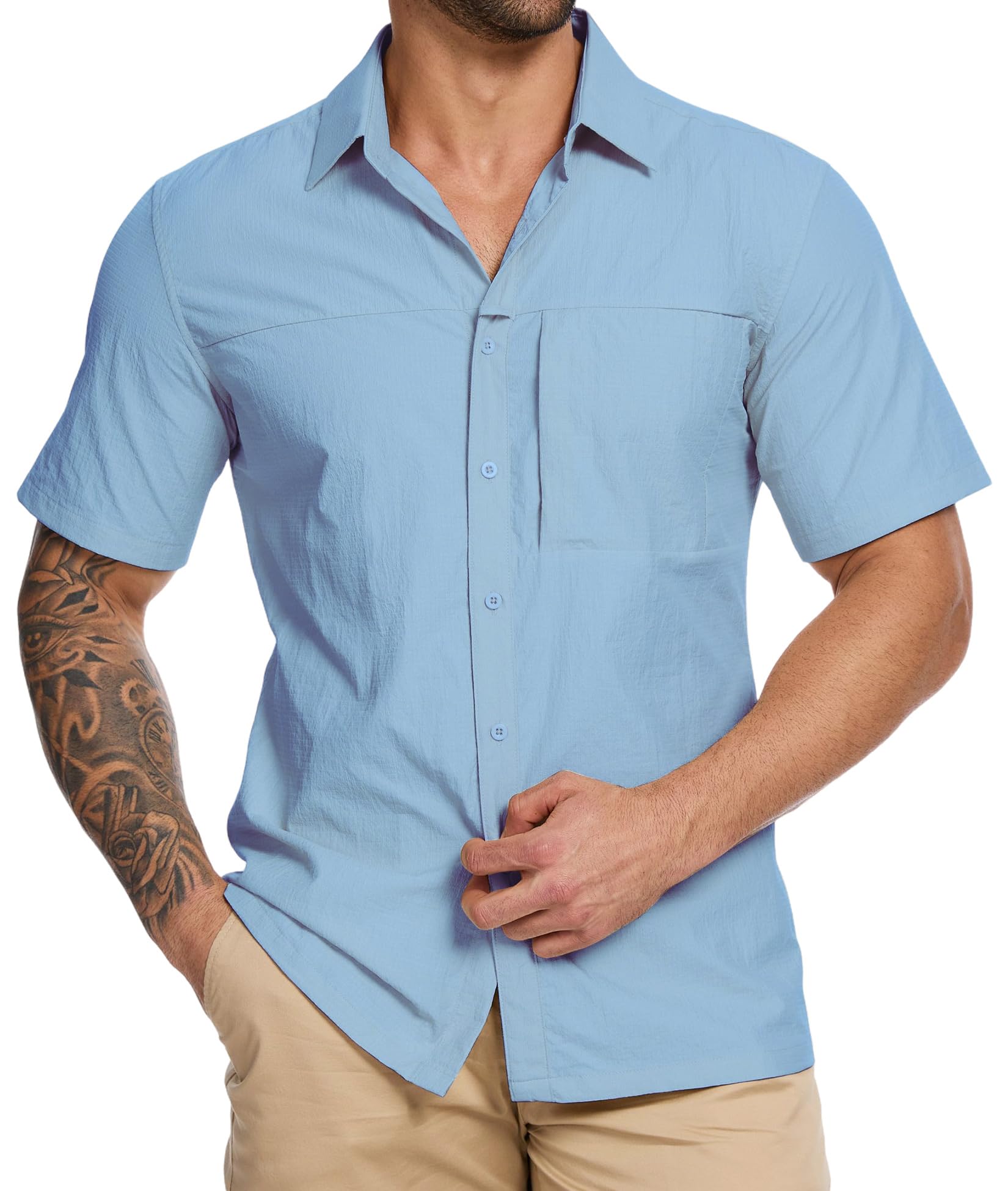 Camisa de manga corta para hombre, de secado rápido, informal, informal, transpirable, para senderismo, pesca, safari, viajes, golf