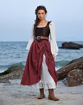 Scarlet Darkness Maxi lange rok voor dames, dubbellaagse Victoriaanse renaissancerokken, Bruin, S Scarlet Darkness Maxi lange rok voor dames, dubbellaagse Victoriaanse renaissancerokken, Bruin, S