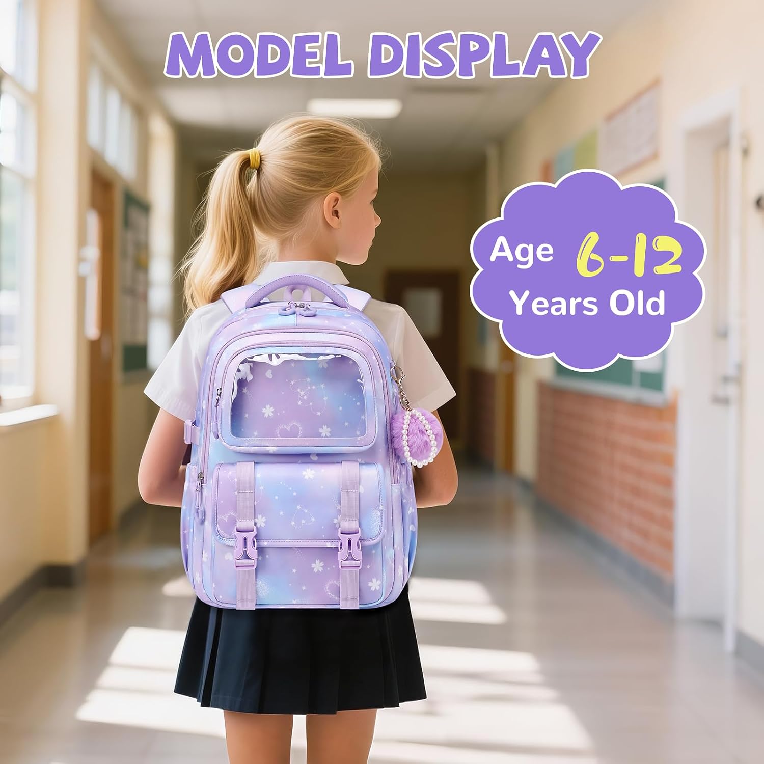 Girls Backpack, Kawaii Kids Backpacks for Girls Multiple Pockets School Bookbag for Primary Elementary School