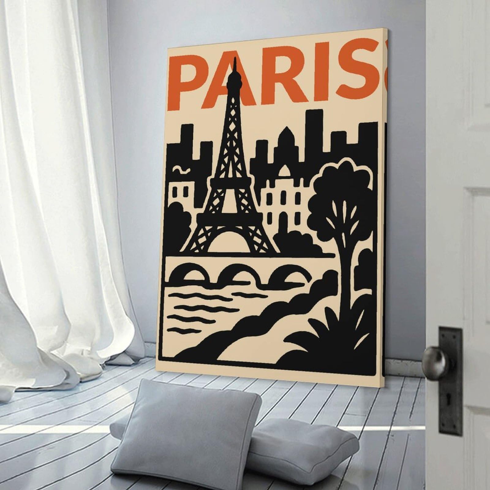 Canvas Art Print Paris Eiffel Tower Cityscape Illustration, 24x36inch(60x90cm), for Calm Bedrooms, Home Corners Or Flats, A Warm Accent for Relaxed Interiors