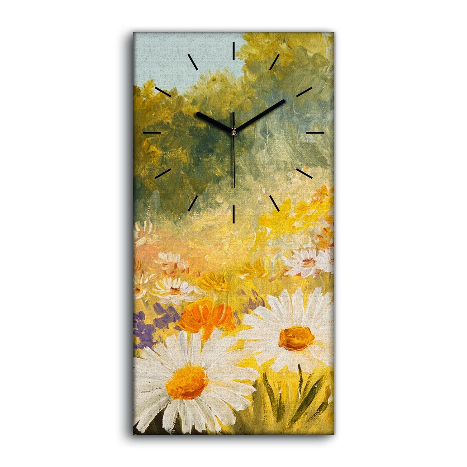 Horloge murale silencieuse sans tic tac 30x60cm champ de marguerites