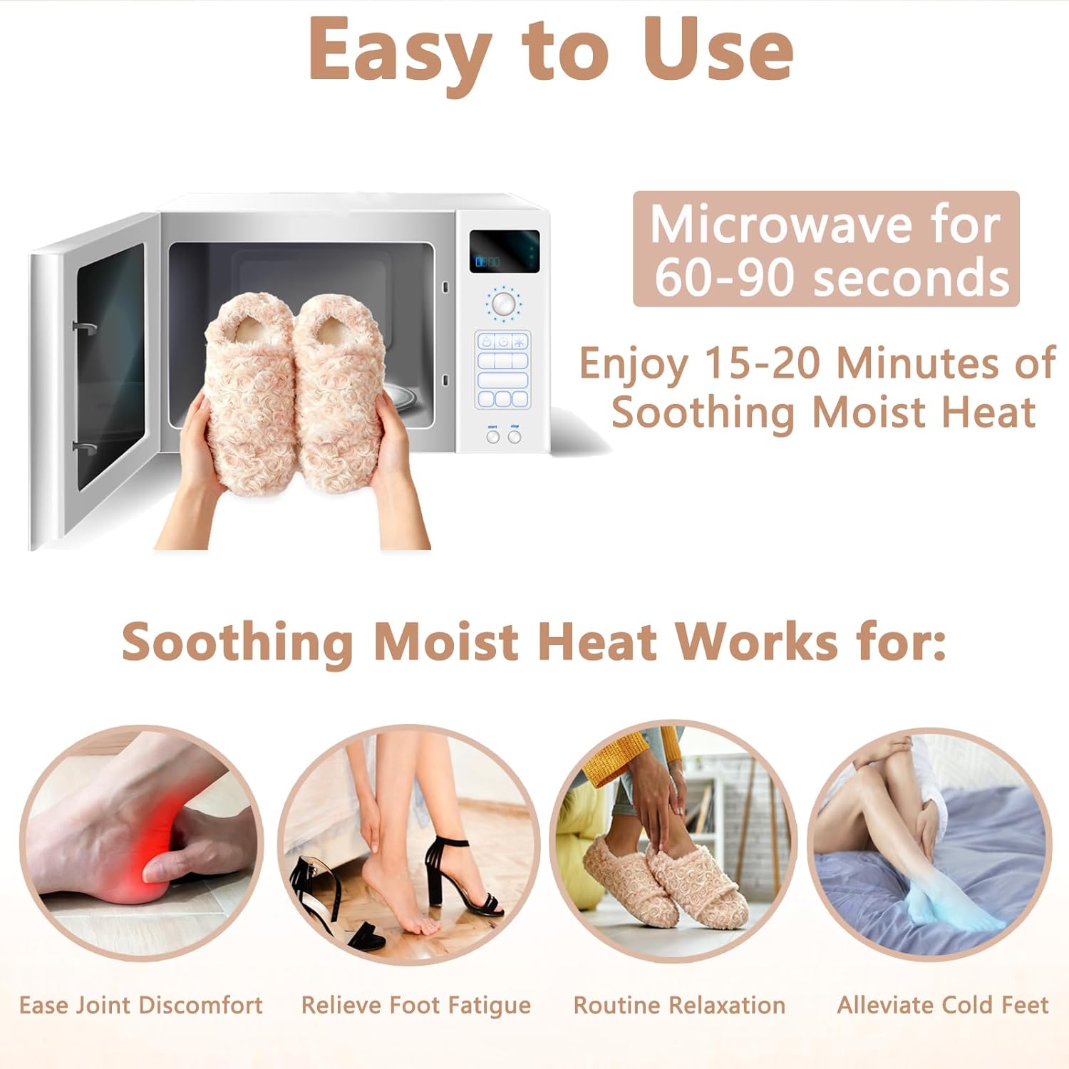 Microwave Slippers for Women and Man, Foot Warmers for Cold Feet, Microwavable Heated Slippers for Feet Soothing, Microwave Heating Pad for Foot, Heat Compress, Washable Cover, Beige, S - Image 3