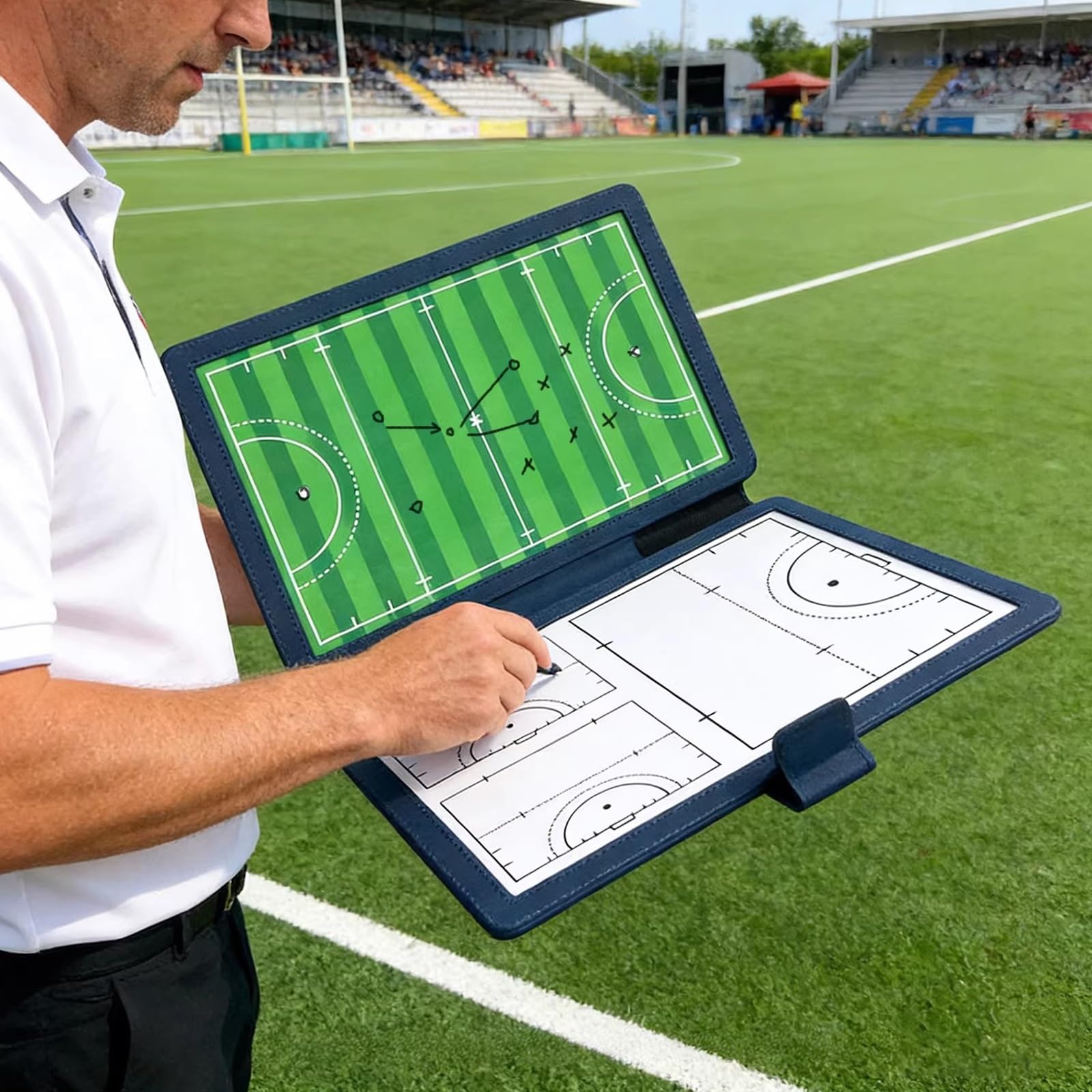 Taktikmappe Hockey Coaches Board für Trainer, Doppelseitige Taktiktafel, Inklusive 2 Abwischbarer Stifte, Wendbares Design, Leicht und Tragbar, für Den Unterricht