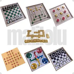 Jogos de Tabuleiro Clássicos 7 em 1 Xadrez Damas Ludo Jogo Da Velha Dominó Trilha Resta Um (7 Jogos em 1 caixa)