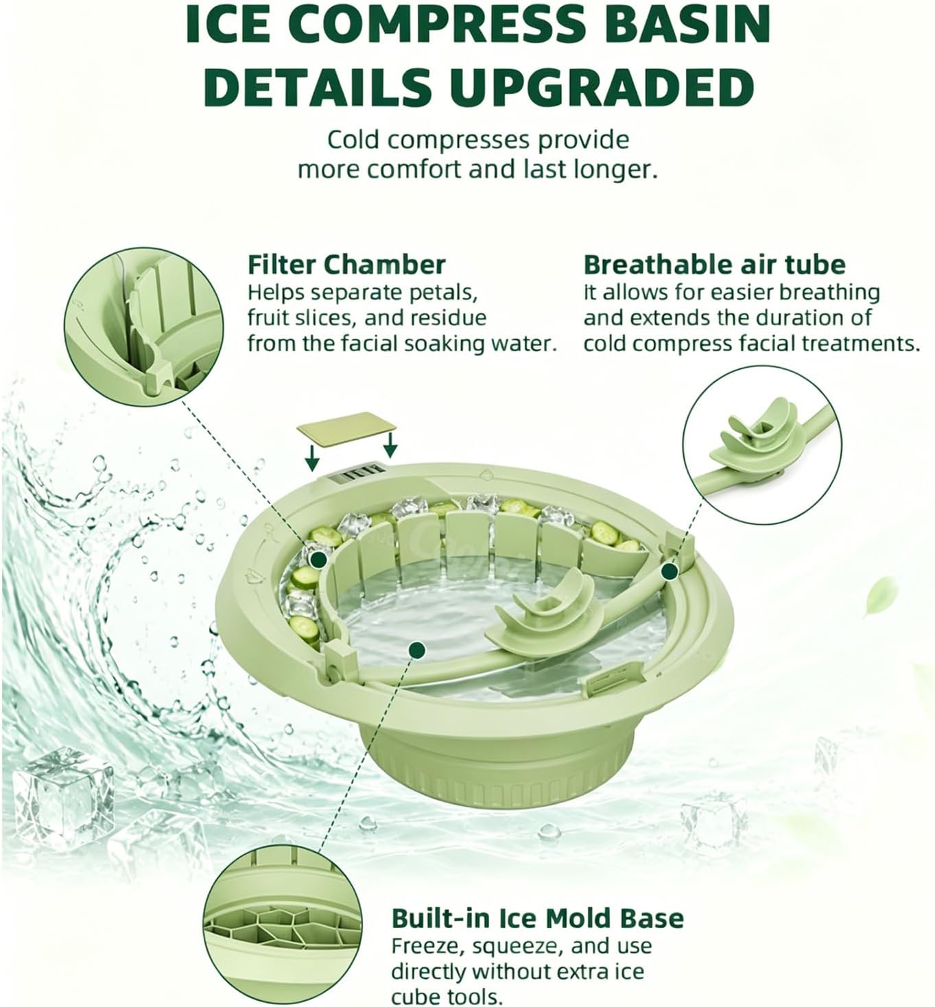 Flexible Silicone Face Soaking Tub with Ice Compartment and Ventilation Puffiness Relief Bowl