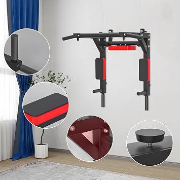 Wall Mounted Pull Up Bar, Wall Mounted Pull Up Bar and Dip Station, Multifunctional Wall Mounted Chin Up Bar, Power Tower Set Training Equipment, Home Gym Workout, Max Load 440lbs