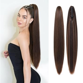 Ponytail Extension,26" Claw Clip in Ponytail Hair Extensions,Long Straight Hair Clip Extensions for Women,Fluffy Natural Looking Synthetic Hairpiece for Daily Use Choca Mocha