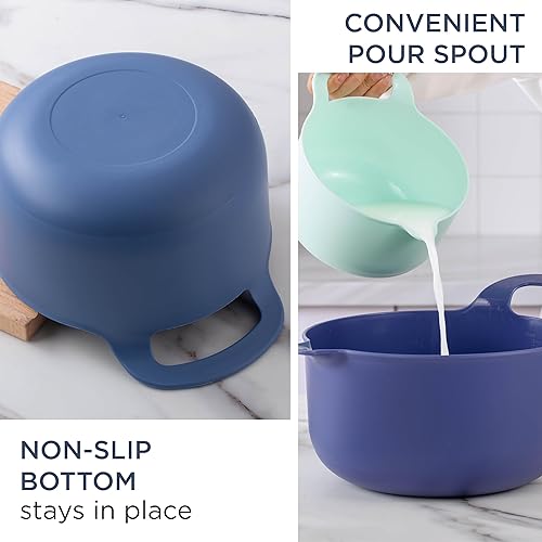 Miniatura 9 de COOK WITH COLOR Juego de cuencos de plástico para mezclar con boquillas y asas, menta moteada, 4 piezas antideslizantes