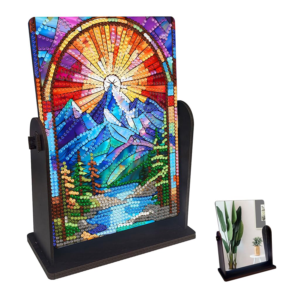 Fiorky Special Shape Animals Table Top Diamond Painting Mirror Kit Rhinestones Desktop Ornaments 5D DIY Diamond Art Tabletop Decor Bedroom Table Wall Decor for Home Office Decor