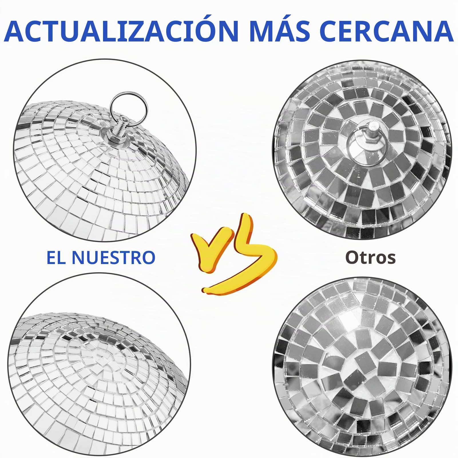 Bola de discoteca con espejo de 200 mm con anillo para colgar, bola plateada con purpurina, ideal para fiestas o DJ, efecto de luz, accesorios de fotos de Navidad
