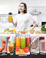 Vista 5 de Licuadora portátil, mini licuadora personal de 20 onzas para batidos y batidos, pequeña licuadora de 240 W recargable por USB con 6 cuchillas y tapa