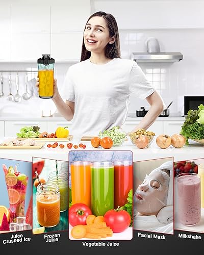 Miniatura 5 de Licuadora portátil, mini licuadora personal de 20 onzas para batidos y batidos, pequeña licuadora de 240 W recargable por USB con 6 cuchillas y tapa