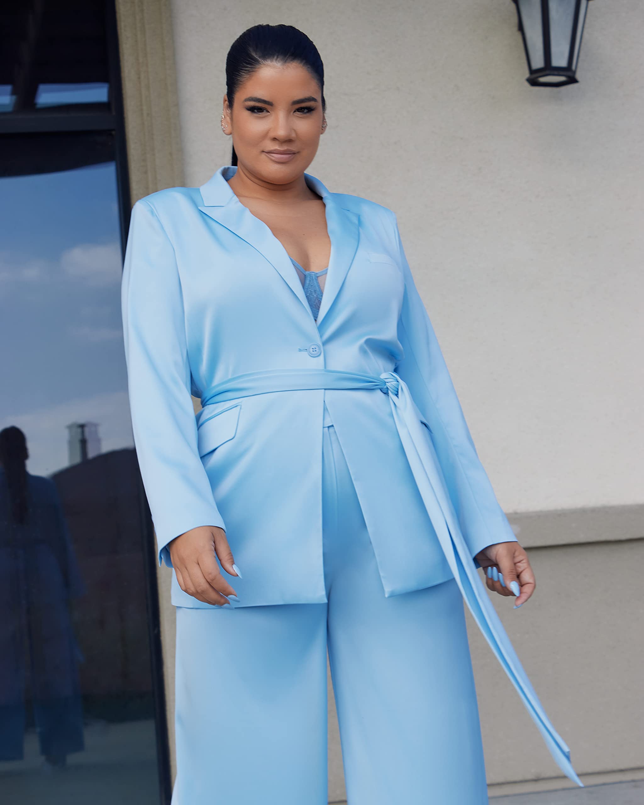 The Drop Women's Blue Bell Peak Lapel Self Tie Blazer by @frankietavares, 5X, Plus Size