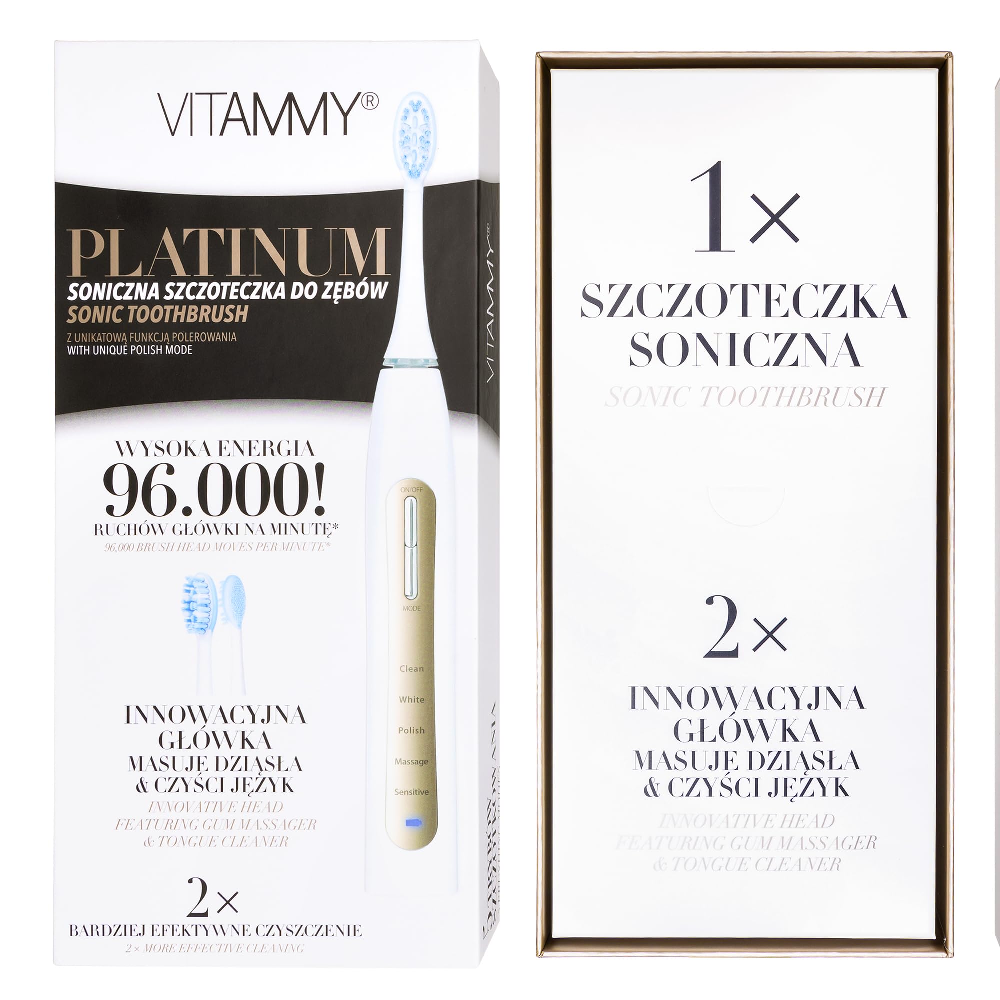 Vitammy PLATINUM Adult Ultraschall-Zahnbürste Gold, Weiß