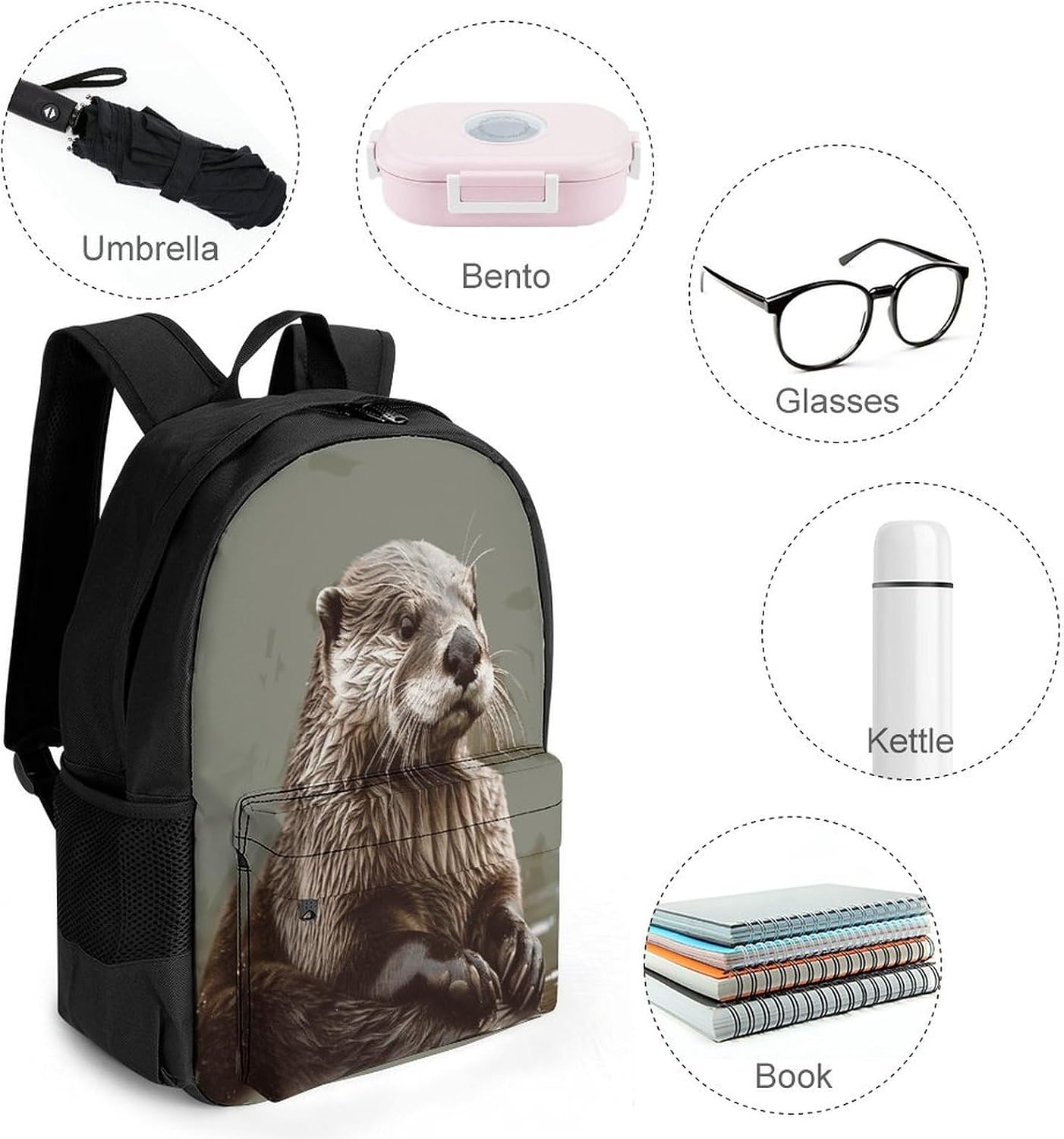 Otter Animal Backpack Daypack Travel Backpack | Lightweight Casual Laptop Backpack for Women Men Aesthetic Travel Bag for Weekender Business Hiking Outdoor