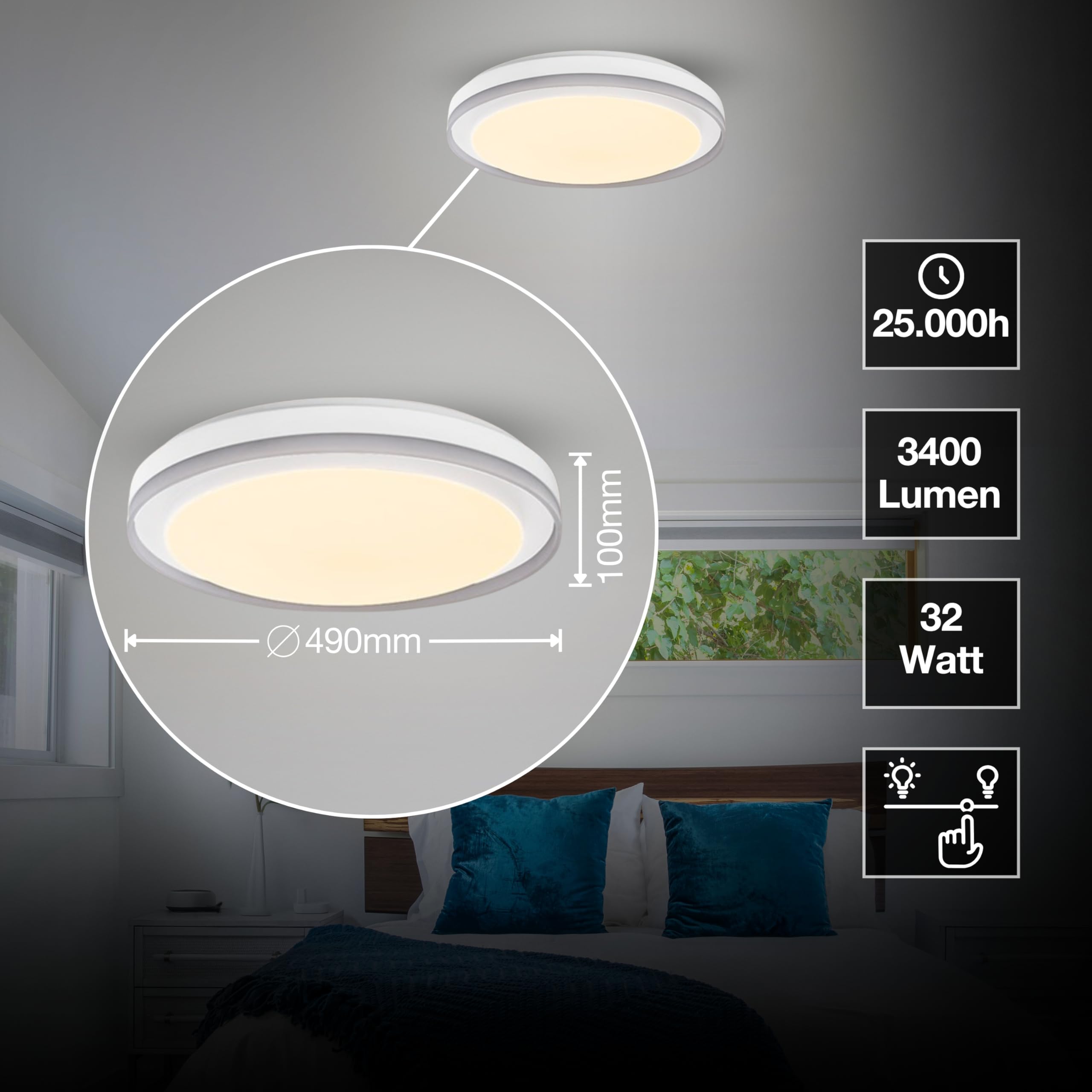LEDVANCE SMART + WIFI LED Deckenleuchte, weiß, 32W, 3400lm, Weißlichtfunktion, dimmbar, dynamischer Magic-RGB Lichteffekt, lange Lebensdauer, einfache Montage, App-steuerbar, 2700-6500K