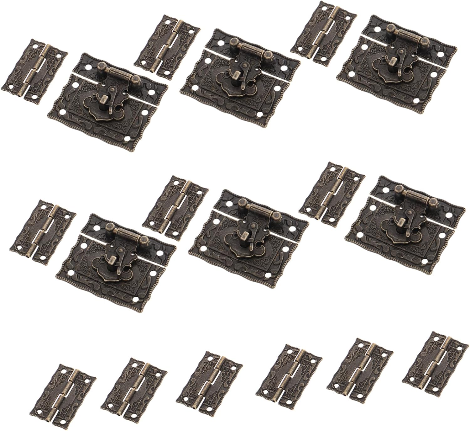 6 Sets Vintage Jewelry Box Hardware Set with Latch Locks and Hinges Antique Style Hasp Clasp for DIY Projects for Upgrading Boxes and Cabinets